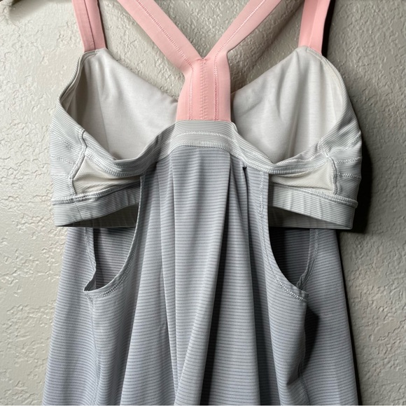 Lululemon Rest Less Tank Heathered Light Grey Built In Sports Bra Strappy Top - Picture 11 of 16